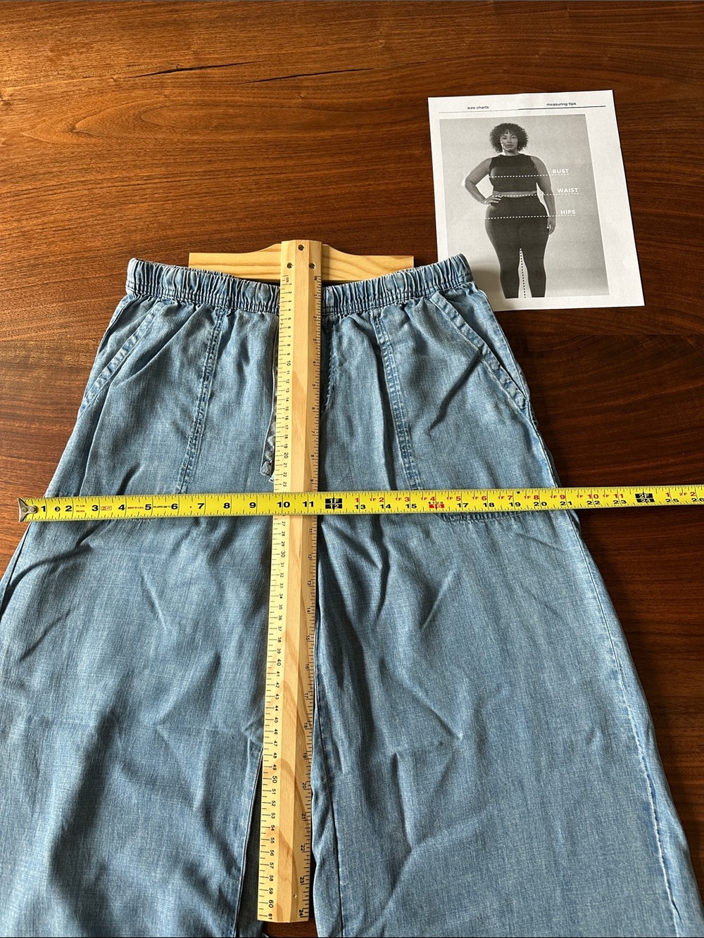 Splendid Chambray Lyocell Light Blue Wide-Leg Denim Pants with Elastic Waist - Picture 6 of 6